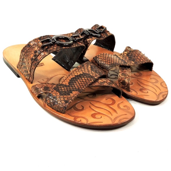 GOODMAN ?? MEN\'S BROWN REAL SNAKE SKIN FLAT COMFORT SUMMER SANDALS main image 3